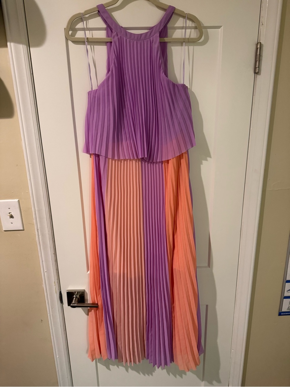 Skies Are Blue Lavender and Peach Pleated Maxi Dress